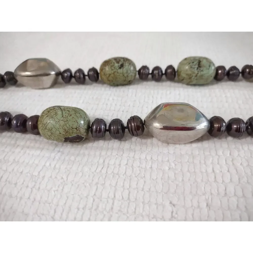 Chunky Jasper Stone Statement Necklace Organic Stones Beads Southwestern Silver
